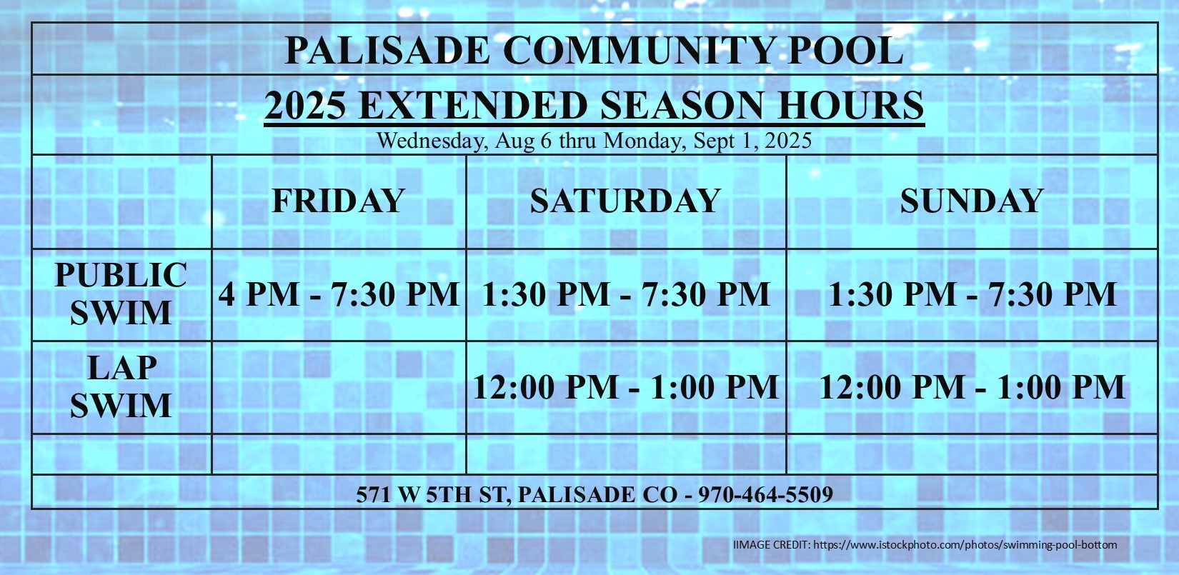 2025 EXTENDED POOL SCHEDULE