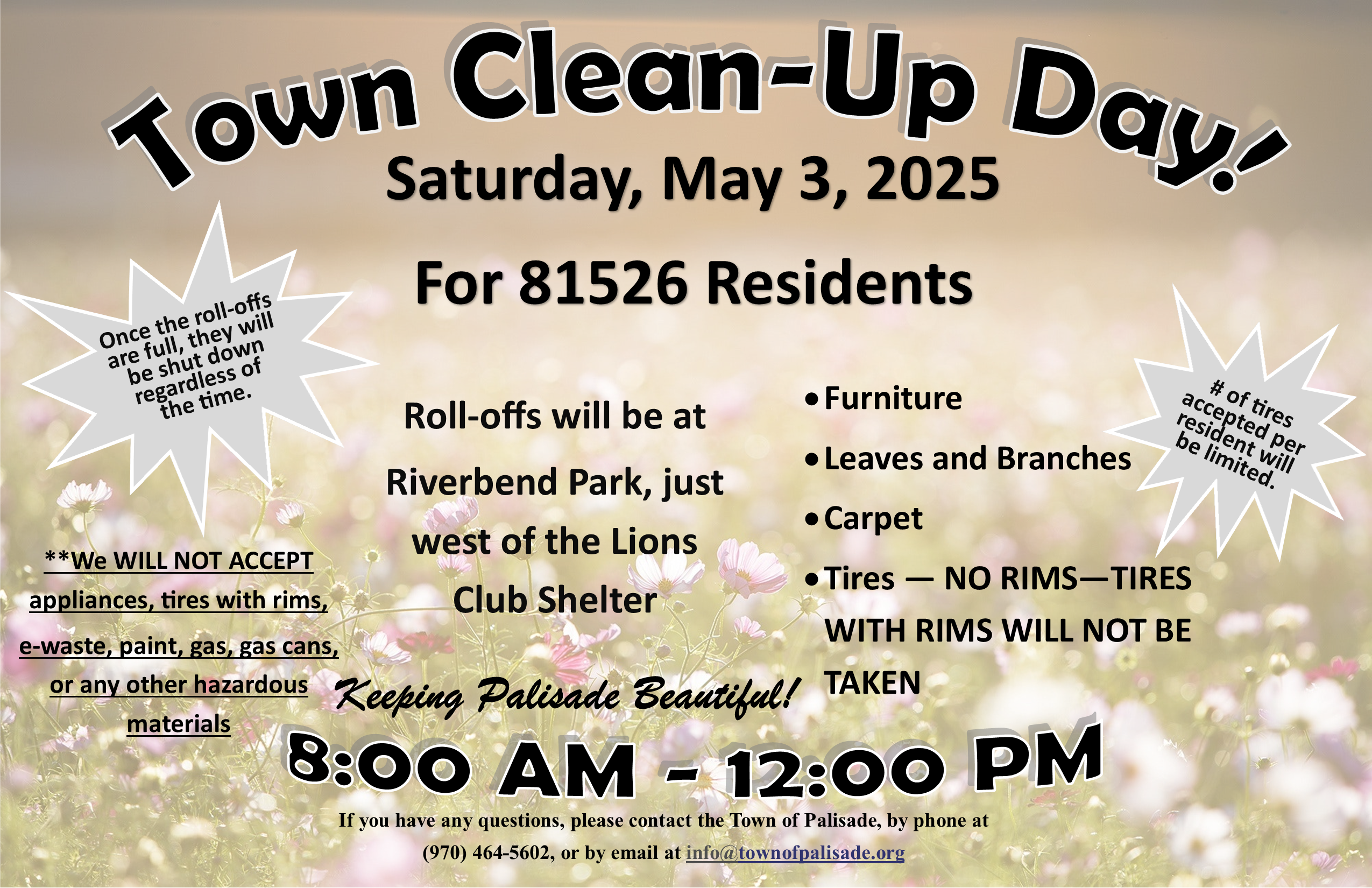 MAY 3, 2025 - PALISADE TOWN CLEAN UP FLYER