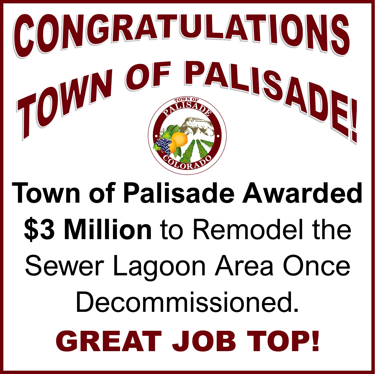 Town of Palisade awarded $3 Million Gran to Remodel The Sewer Lagoons Once Decommissioned